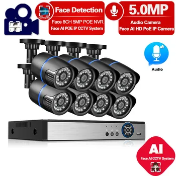 

8CH 5MP POE NVR 4CH HI3516E300 POE Security Camera System Outdoor IR CCTV Video Surveillance Video Recorder Kit Face Record