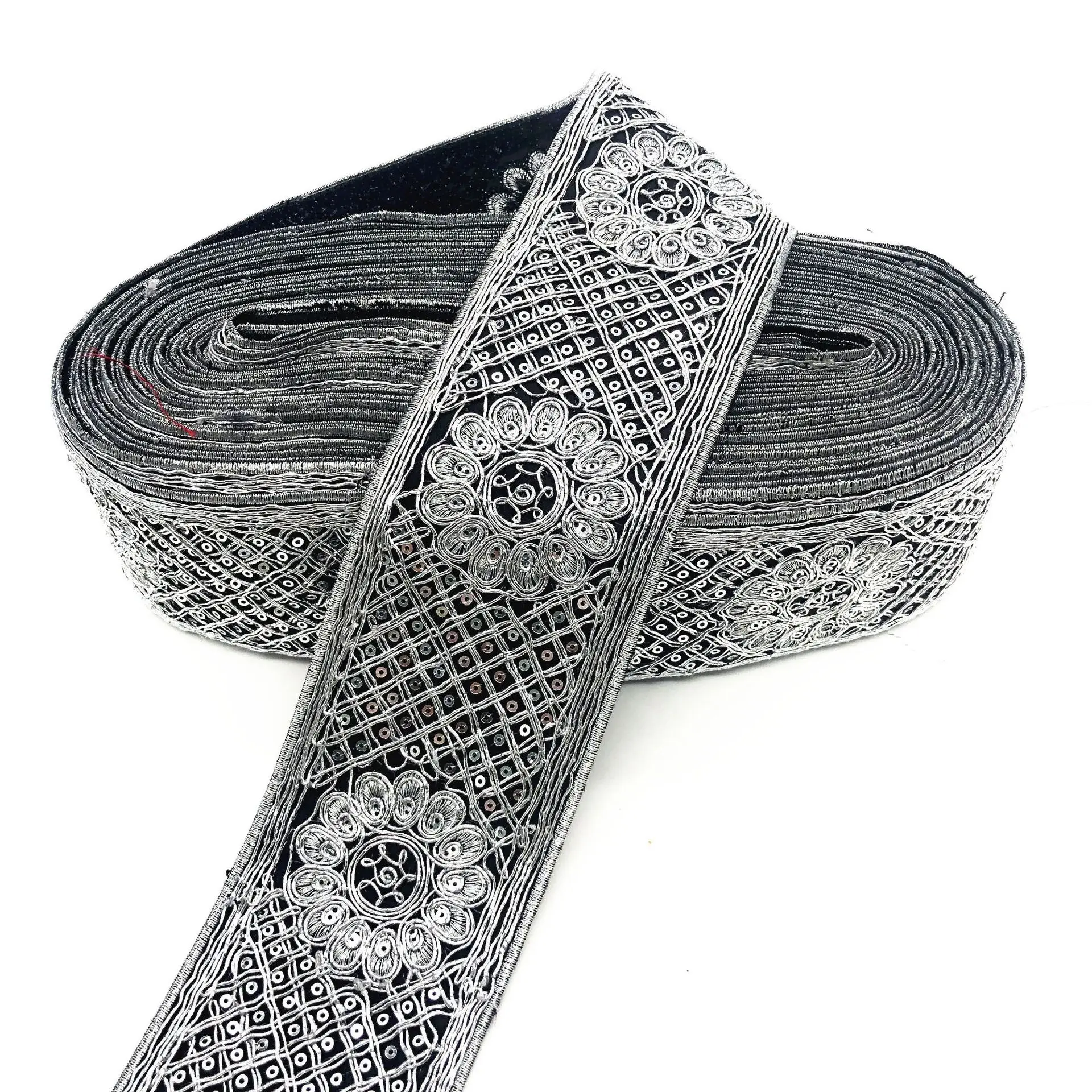 3Meter 7.8cm Gold Silver Ethnic Thread Sequins Webbing Ribbon Tape Shoes Dress Decorative Embroidered Lace Trims DIY Accessories