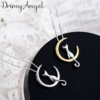 

Bohemia Real 925 Sterling Silver Moon Cat Choker Necklaces For Women Wedding Jewelry Gift Boho Necklace