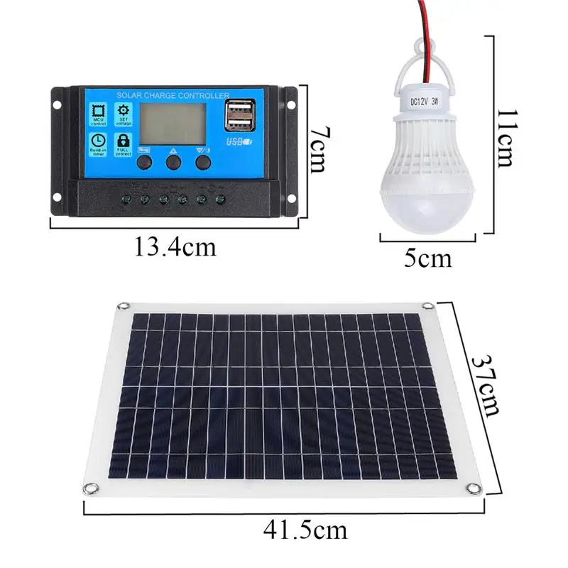50 Вт солнечная панель 18 в+ 10 А USB контроллер+ 2 шт. 3W 12 В светодиодный светильник солнечное зарядное устройство батарея для кемпинга автомобиля лодки комплекты солнечной системы