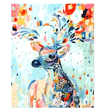 

Colorful Deer Oil Paintings DIY Coloring By Number Kit Adult Gift Draw Painting By Numbers Modern Wall Art Picture Home Decor
