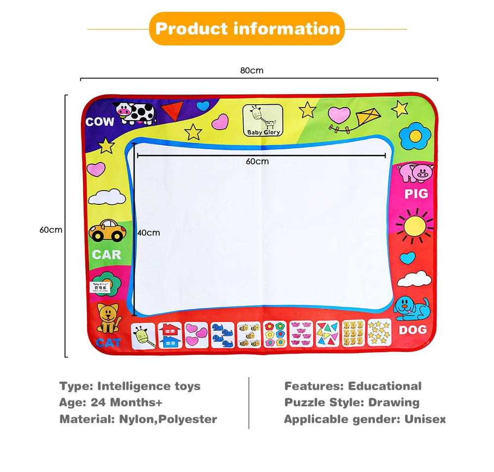 _0280X60cm Kids Water Drawing Painting Writing Toys Doodle Aquadoodle Mat Magic Drawing Board+2 Water Drawing Pen Intelligence Toys
