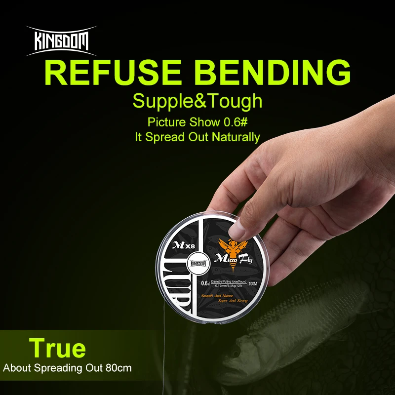 Kingdom Micro Fly 100M 150M Braid PE Fishing Line 8 Strand 0.2#/0.4#/0.6# 9-12LB Far Casting Distance Super Stiff&Strong 5