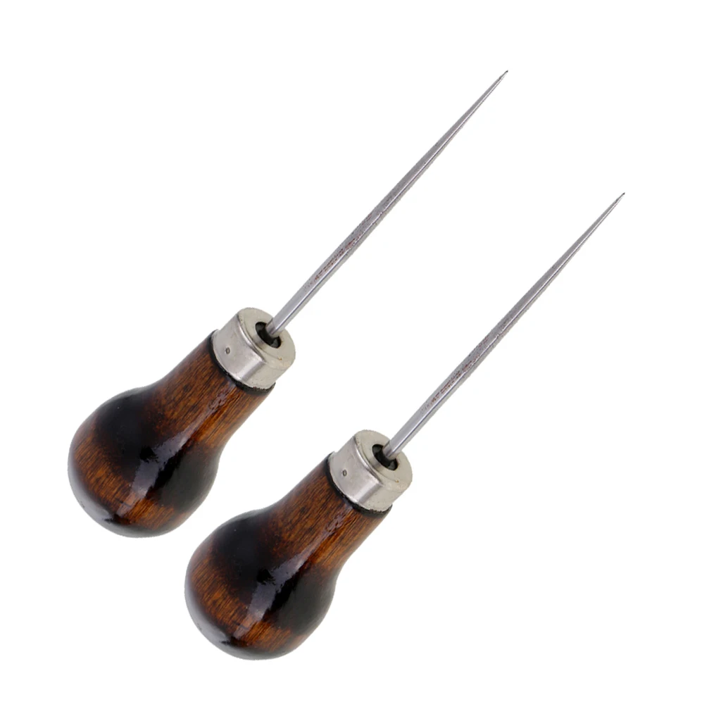 2 Pieces Gourd Shape Awl For Leather Tailors Awl Wood Handle Scratch Awl Sewing Awl Tool for Beginners