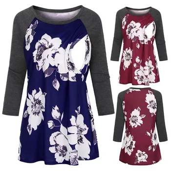 

Women Maternity 3/4 Sleeve Floral Printed Nursing Tops T-shirt For Breastfeeding New Brand