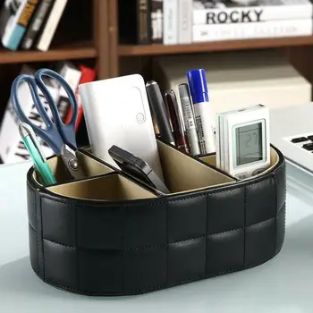 

Pu Leather Desktop Storage Desk Organizer Office Pen Holder Home Pencil Box Tray Remote Control Cosmetics Storage Box European