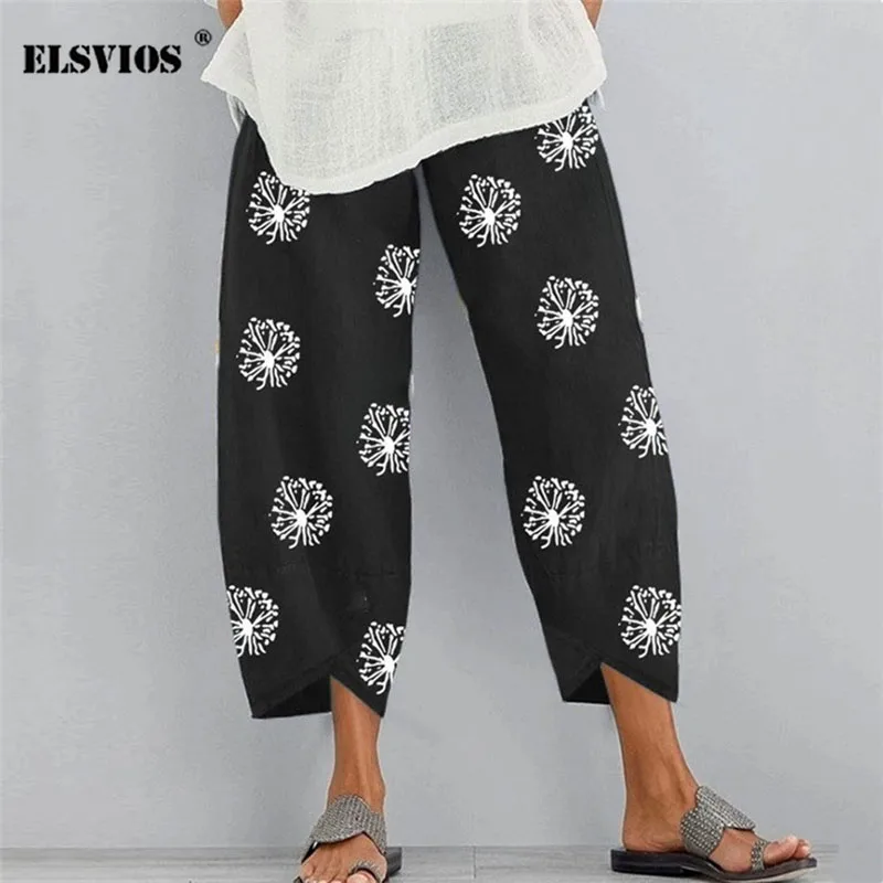 

Multicolor Printed Women's Straight-Leg Pants 2021 Spring/Summer Fashion Loose Pocket Casual Trousers High Waist Oversize Jogger