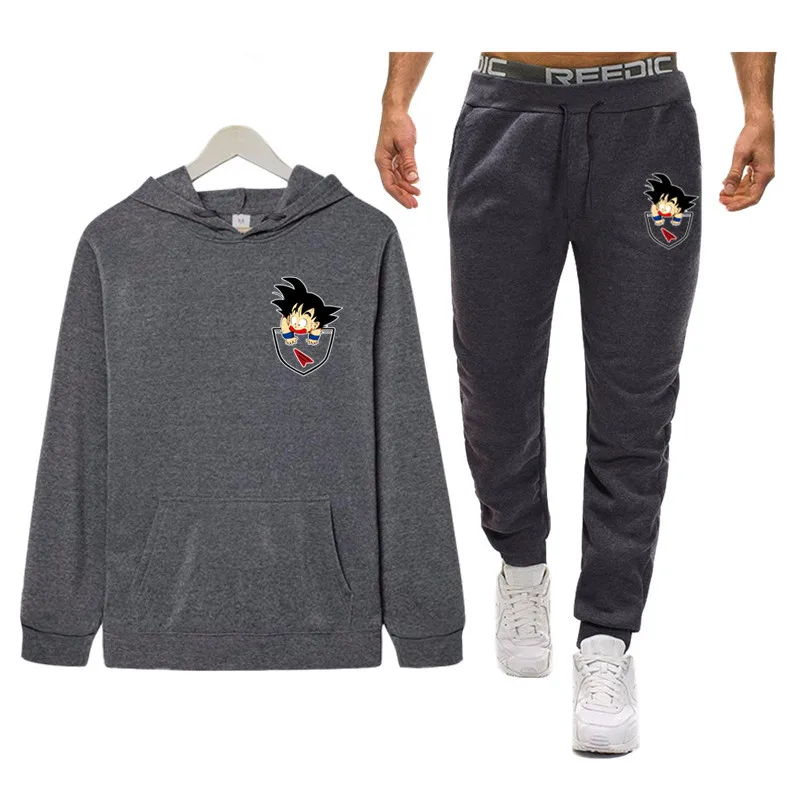 Dark gray Мужские толстовки Аниме Драконий жемчуг Z Супер Сон Гоку Slim Fit косплей 3D костюм Толстовка брюки толстовка осень зима мужской спортивный костюм - Цвет: Dark gray