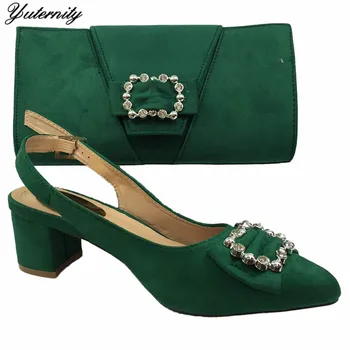 

New Arrival Elegant Ladies Green Color Shoes And Bag Sets High Quality Party Pumps Shoes And Bag Set For Evening Party