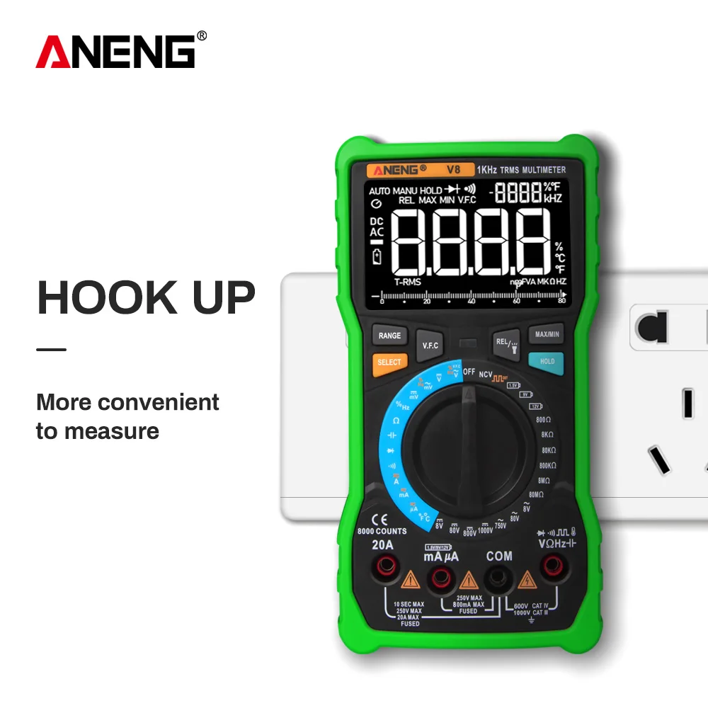 ANENG V8 ЖК-цифровой мультиметр Профессиональный 8000 NCV True RMS AC/DC напряжение тока резистор конденсатор транзисторный тестер