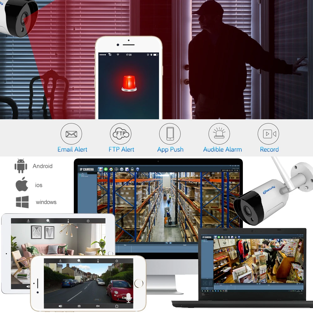  1080p Wifi Bullet IP Camera Outdoor Onvif SD Card Two Way Audio Email Alarm Night Vision CCTV Surve - 4.00011E+12