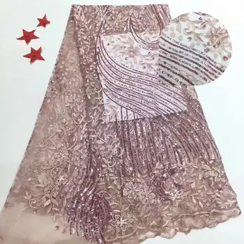 

NEW High Quality 2019 Tulle sequins Beaded French Nigerian Lace Fabrics Pearls Embroidered Guipure African 3d Lace Fabric gold