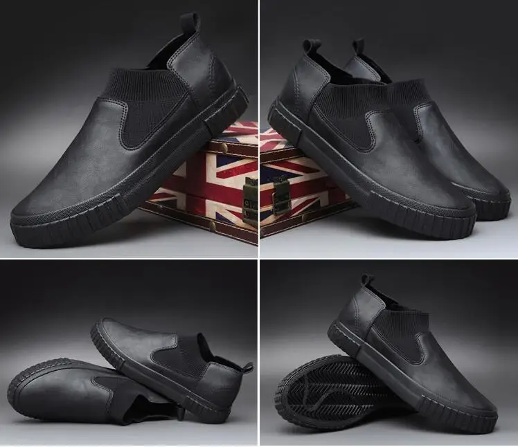 leather black Г., летняя новая мужская уличная модная повседневная обувь без шнуровки мужские лоферы - Цвет: leather black