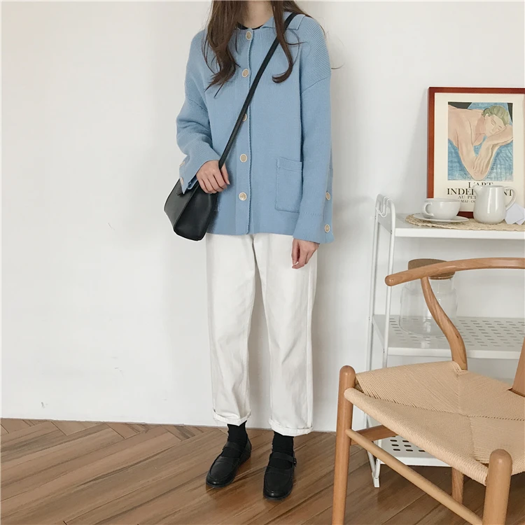 Ulzzang, студенческий стиль, шикарный некрупный Кардиган для девочек, вязаный свитер, женские свитера, Kawaii, Женская Корейская одежда Harajuku, женская одежда