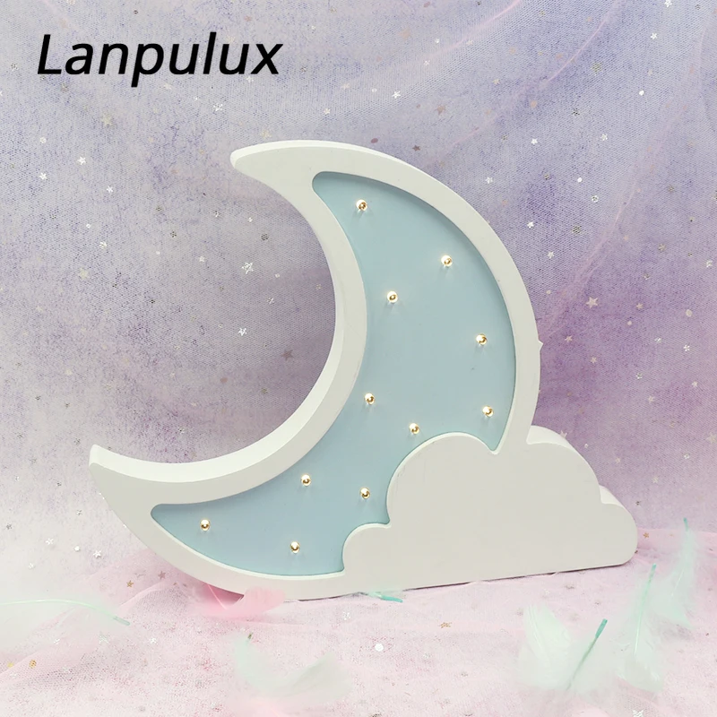 Lanpulux, деревянный ночной Светильник с Лунной звездой, украшение для дома, настенный подвесной светильник, детский светодиодный светильник с мультяшным рисунком