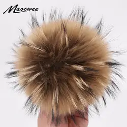 15 см натуральный животный Hairball Hat помпон ручной работы DIY действительно енот большой волос шар оптовая продажа шляпа помпон с пряжкой