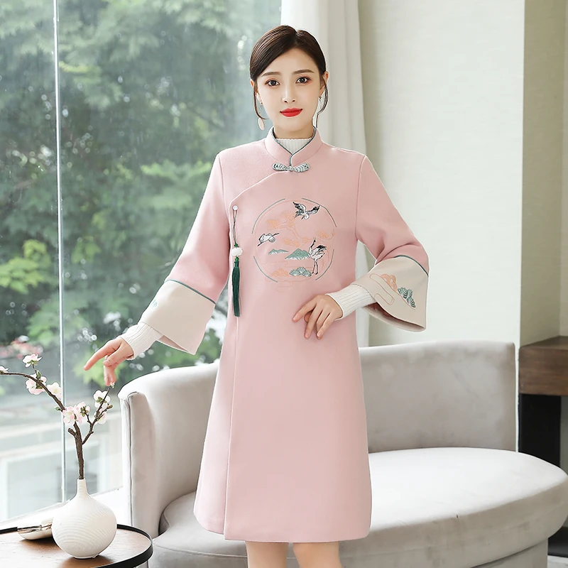Винтажное Женское шерстяное пальто улучшенное с хлопком Hanfu древний Tangzhuang Qipao Китайский Ветер Пальто Верхняя одежда 9091