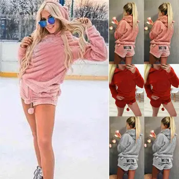 

Newly Winter Women Flannel Pajamas Set Bear Hooded Pajamas Winter Warm Coral Fleece Sleepwear