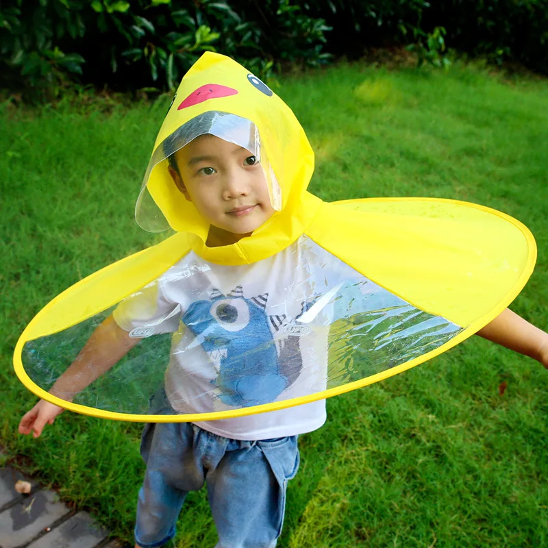 Little yellow duck raincoat shakes the same baby children's outdoor cape type transparent waterproof raincoat flying saucer rain