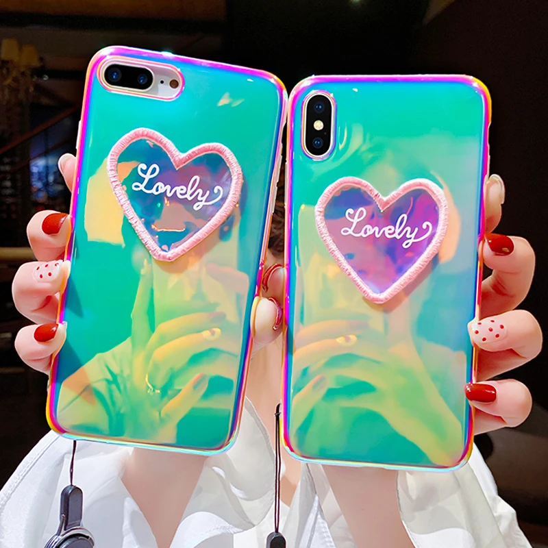 

Luxury Heart Love Glitter Blu-ray Case For iPhone X XR XS Max Silicone Cover Love Heart Laser Thin Soft IMD Glossy Phone Cases