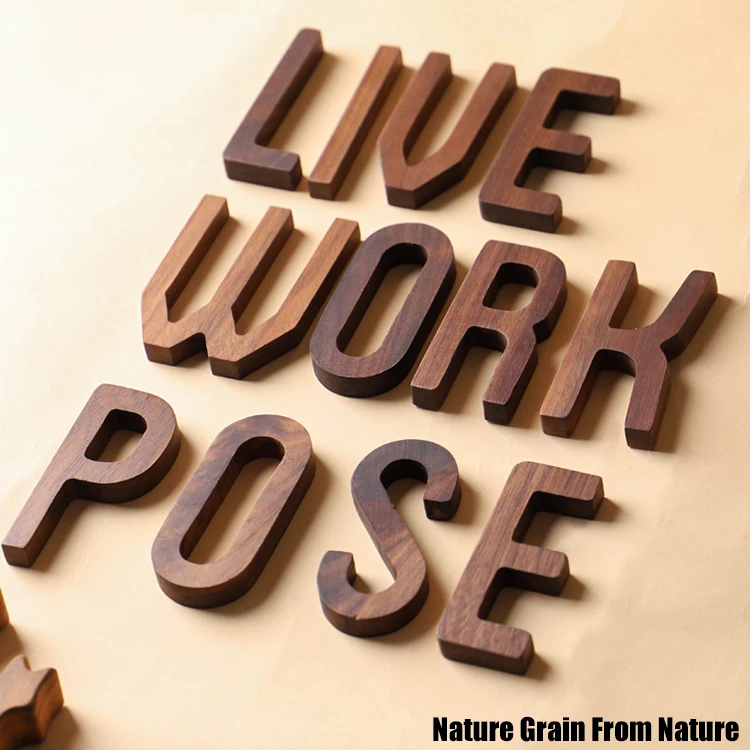 Современный Настенный декор черные ореховые деревянные буквы алфавит дизайн