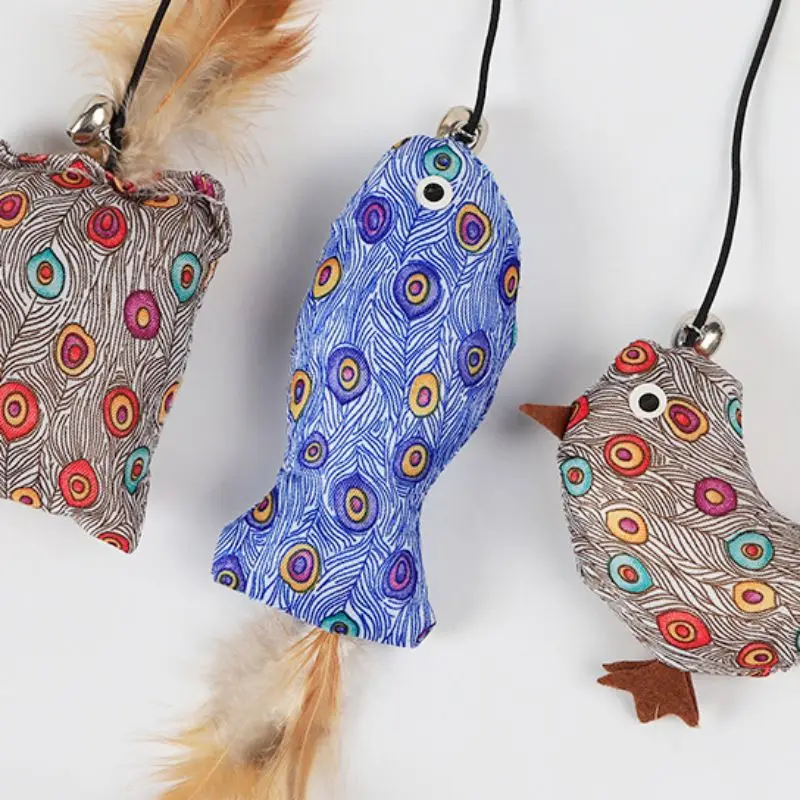 Funny Toy Kitten For Teaser Cat Wooden Wand With Bell Floral Cloth Interactive Catcher Elastic String
