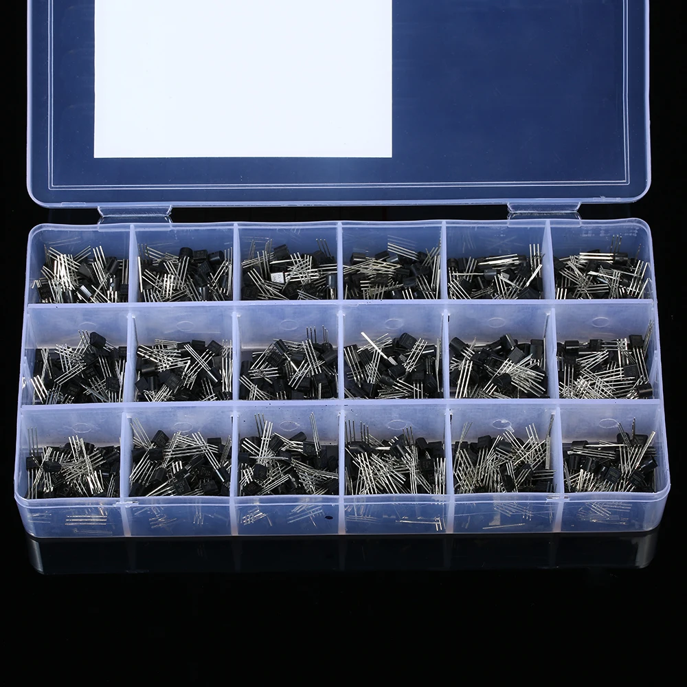 

PNP NPN 3Pin Power Transistors Assortment Kit 900pcs 18 Value Bipolar Triode Transistor TO-92 Box Kit A1015-2N5551 DIY LED Kit