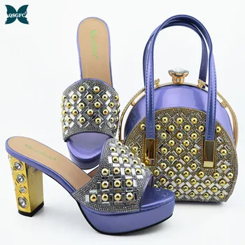 

2020 Mature Style lilac Color Italian Shoes and Bag Set Super High Heels New Design African Lady Shoes Matching Bag for Party