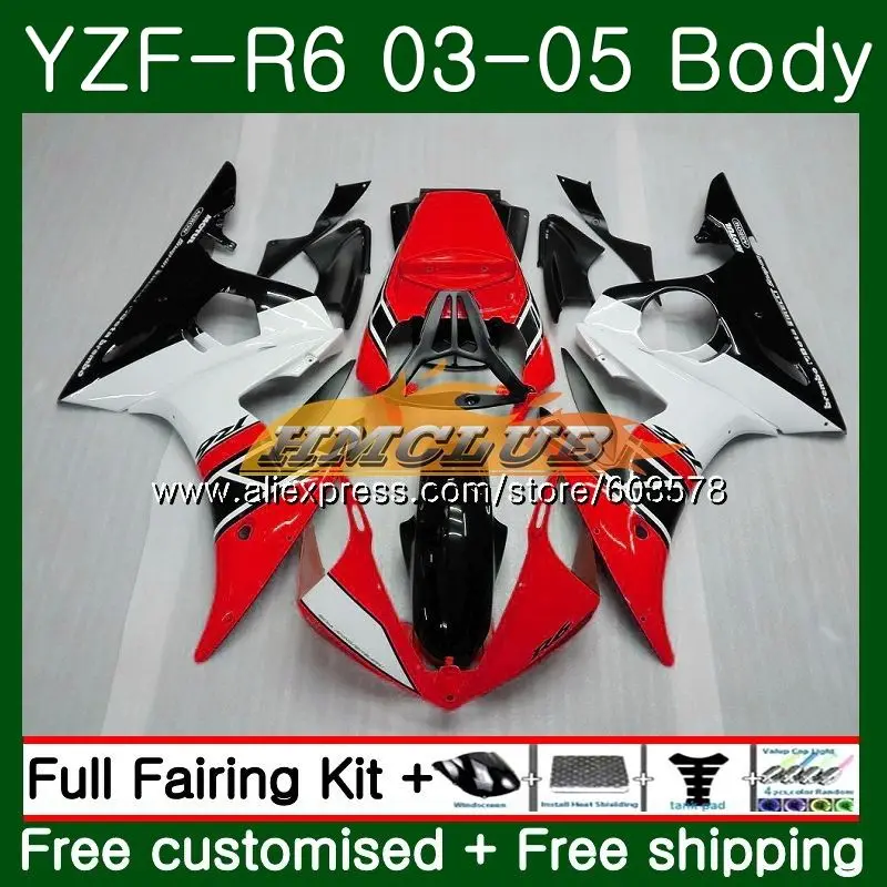 Корпус для YAMAHA YZF600 YZF R6 YZF-R6 2003 2004 2005 Кузов 54CL. 12 YZF 600 R 6 YZF-600 YZFR6 03 04 05 красные, белые обтекатели