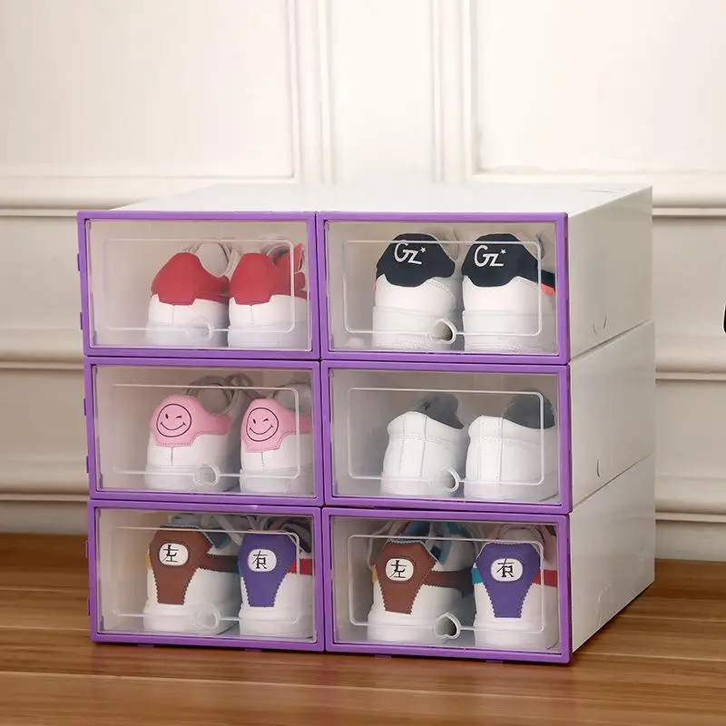 6pcs-Purple 6 шт. пылезащитный складной ящик для хранения обуви коробка прозрачная Дамская детская коробка для тапки DIY домашний PP нижнее белье носок органайзер для хранения - Цвет: 6pcs-Purple