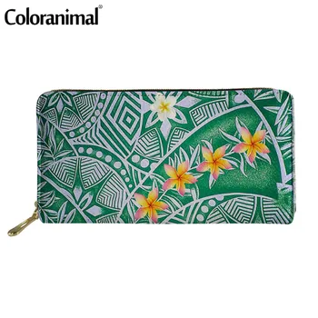 

Coloranimal Ethnic Design Polynesian Plumeria Printed Women Wallet High Qulity PU Money Bag Protable Clutch Purse Card Holder