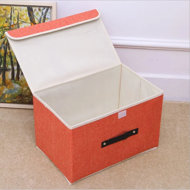 Большая льняная коробка с пряжкой хлопковая и складная для хранения