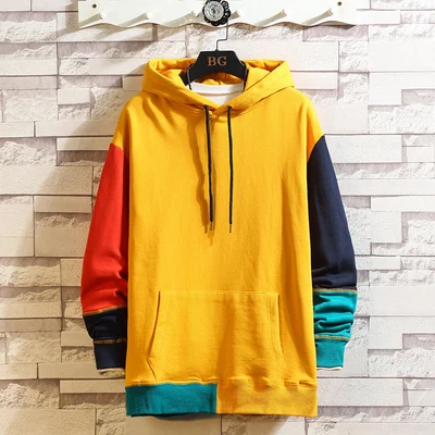 WY23 Yellow LIFENWENNA цветные толстовки с защитой мужские брендовые свитшоты, одежда новое поступление пэчворк хип хоп Мужская Спортивная толстовка с капюшоном уличная верхняя одежда - Color: WY23 Yellow