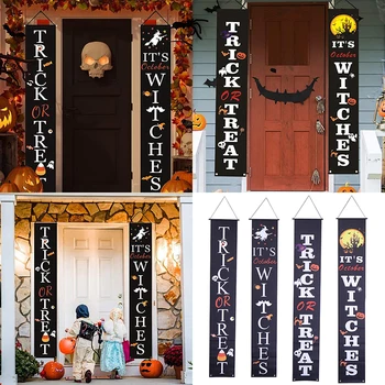 

2pc Halloween Door Couplet Decoration Ghost Festival Couplet Outdoor Decoration Halloween Party Decor Hanging Flag Banner