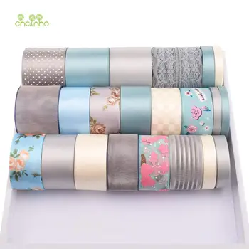 

Single Face Printed Mixed Gray&Blue Ribbon Grosgrain Set,22PCS For DIY Handmade Gift Craft Packing,Hair Ornaments Accessories