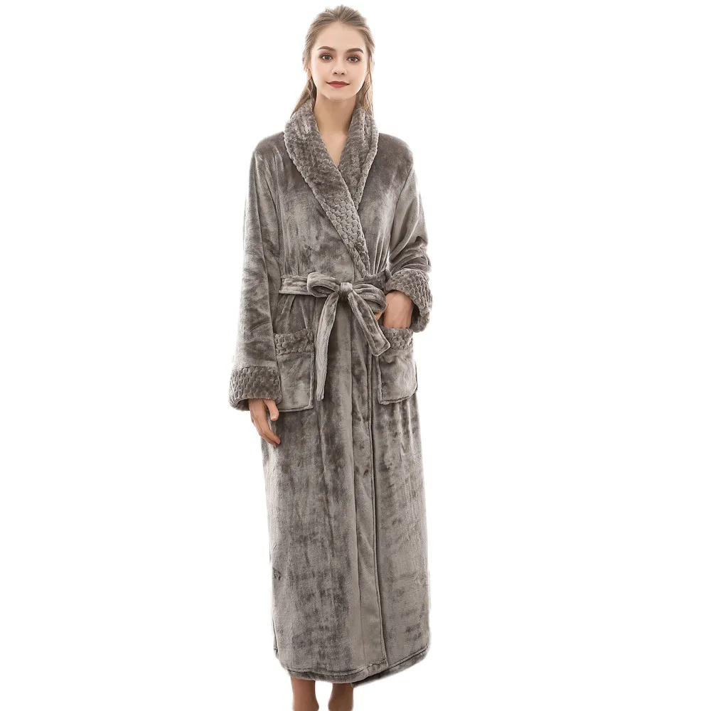 Goede Night vrouwen jurk badjas Flanel gewaad vrouwen Winter Verlengd Coralline Pluche Sjaal Badjas Lange Mouwen Robe Coat # G3
