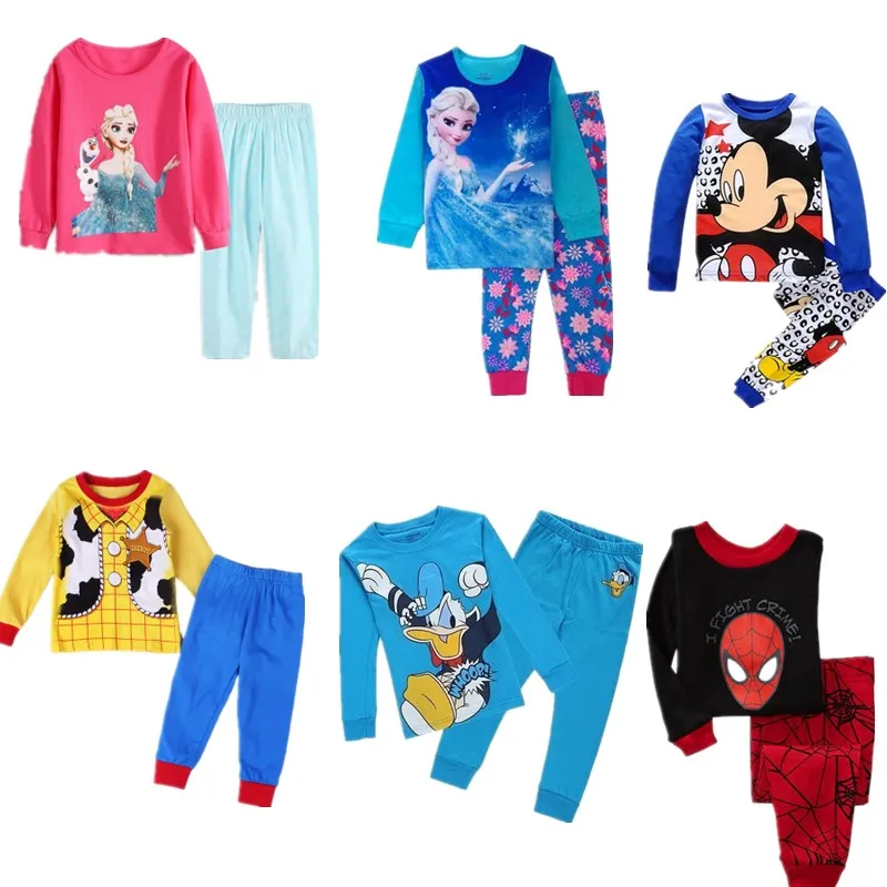 

Mickey Minnie kids cotton pajamas Set Elsa Girls Pyjamas Set Spiderman Boys Sleepwear girls Cartoon pijamas For Kids clothes Set