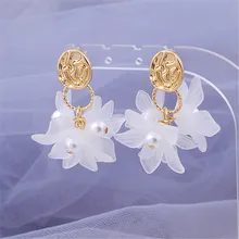 Модные орхидеи серьги белого цвета женские чистые цветочные формы серьги-гвоздики элегантные и нежные жемчужные серьги с кисточками для женщин