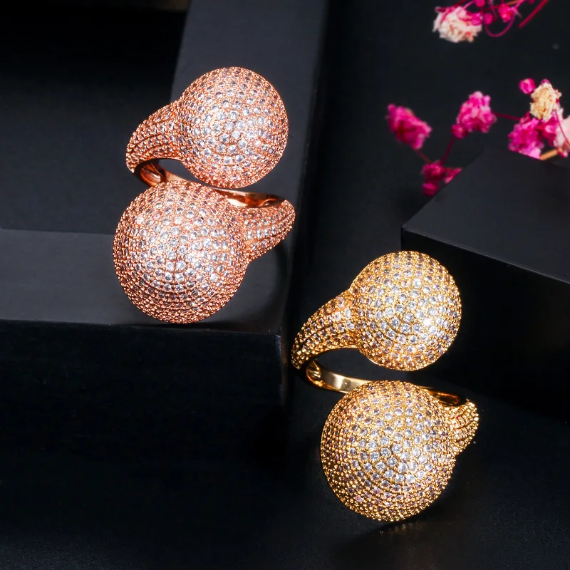 CWWZircons, регулируемый размер, Micro Pave, кубический цирконий, шар, 585 Золото, модные женские обручальные кольца на палец, для свадебной вечеринки, R151