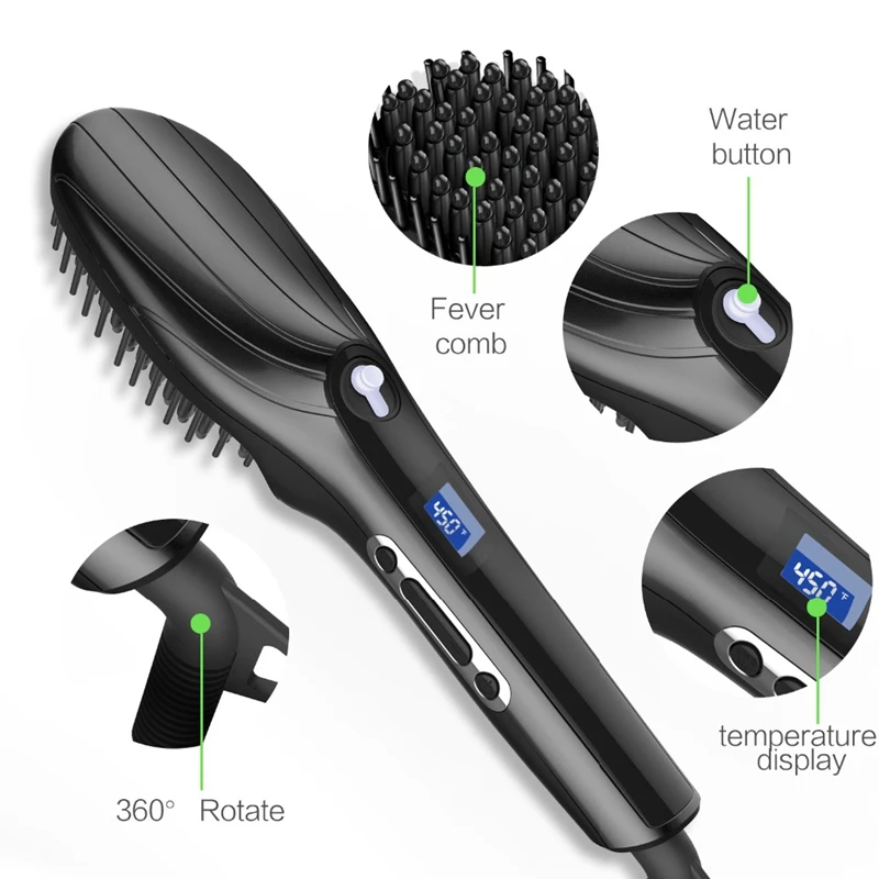 

US Plug Ions Comb Ionic Steam Iron Hair Straightener Straightening Iron Brush Perfect Styler LED Display