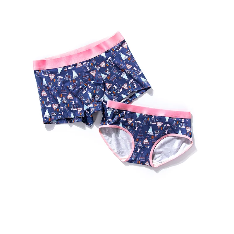

2pieces/lot hot sale plants print matching couple pair underwear cotton underpants set for lovers female panties and man boxer