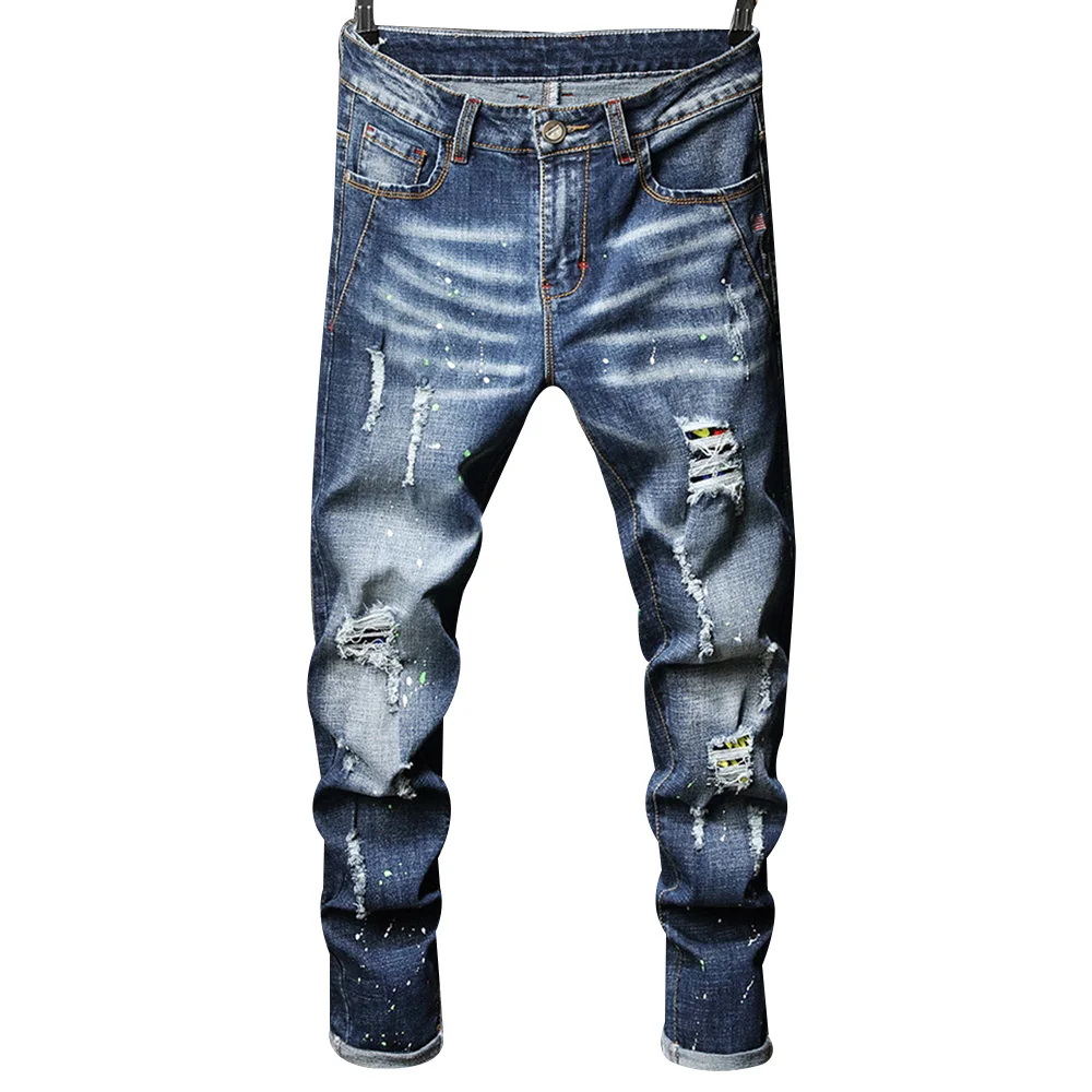 

Mens Jeans Brand Vintage Patchwork Embroidery Ripped Jeans for Men 2019 New Male Washed Denim Harem Pants Hip Hop jean homme D25