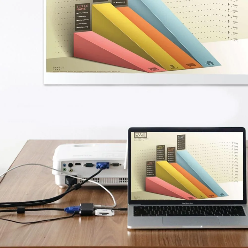5 в 1 Type C к HDMI 4K адаптер VGA кабель аудио PD конвертер концентратор для macbow