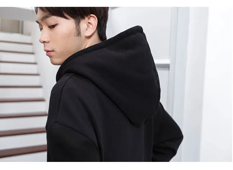 M-4XL long men's winter over the knee plus velvet thick winter hooded pullover loose trendy thick coat wild