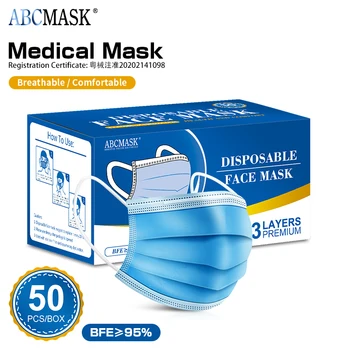 

50pcs 3-Layer Disposable Medical Masks Non-woven Adult Anti Dust Surgical Mask Dustproof Protection Mask Blue Medical Face Mask