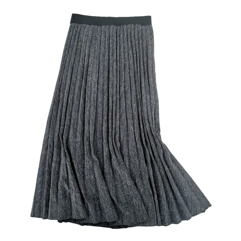 Midi Pleated Skirt Women For Autumn Winter Korean Fashion Ladies High Waist Elegant Solid Long A-line Skirts Female Streetwear