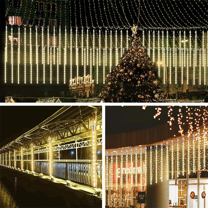Рождественский светодиодный Метеоритный Дождь светодиодный гирлянды Фея светильник s 50 см 30 см 20 см светодиодный строка светильник s для вечерние сад Xmas светильник на открытом воздухе
