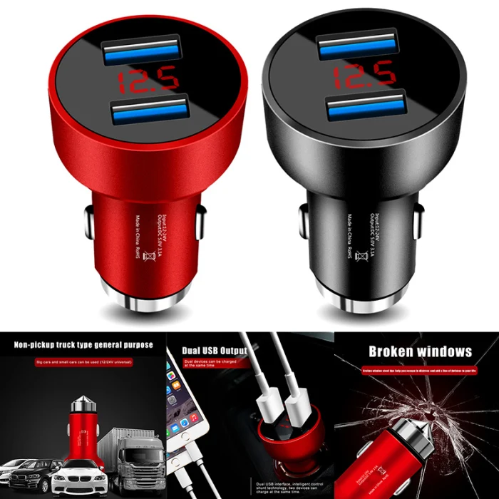 Быстрое Автомобильное зарядное устройство из сплава 2 usb порта с светодиодный дисплей Вольтметр для смартфона