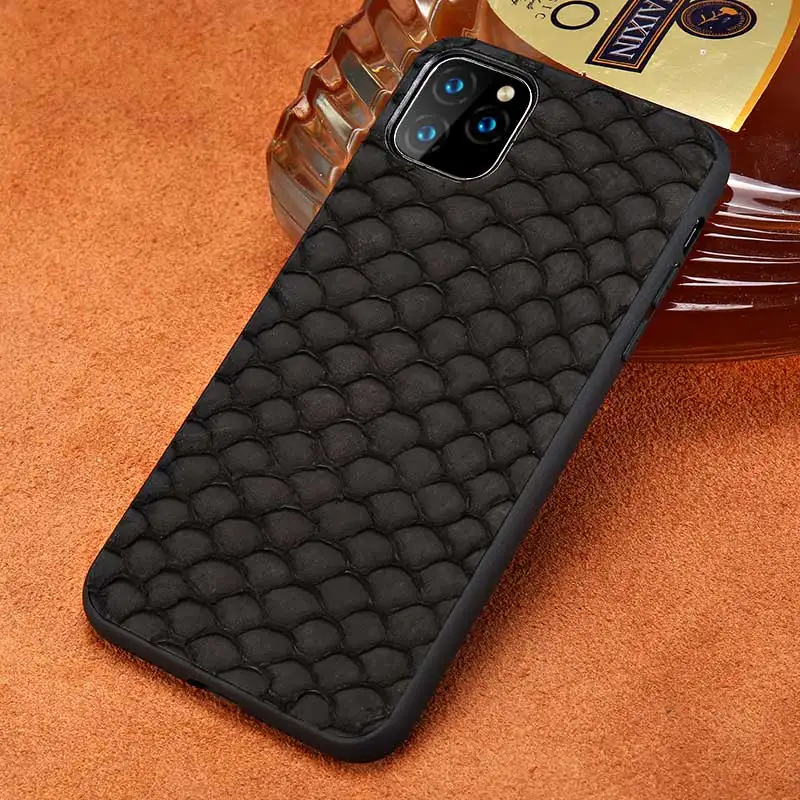 Genuine Fish Skin Leather Phone Case For iPhone 13 Pro Max 12 Mini 11 X XS XR 6 6s 7 Plus 8 5 SE 2020 Cover | Мобильные телефоны и