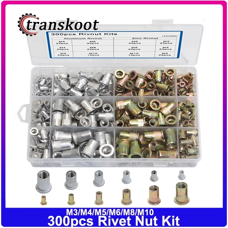 300Pcs M3M10 Aluminum Zinc Rivet Nut Kit Metric Rivnut Nutsert Cap Assort Large online sales